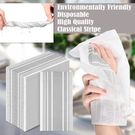 200 Pieces Disposable Paper Guest Towels Bulk, Paper Guest Napkins for Bathroom, Disposable Hand Towel for Dinner Holiday 2 Ply Grey Stripe Napkins