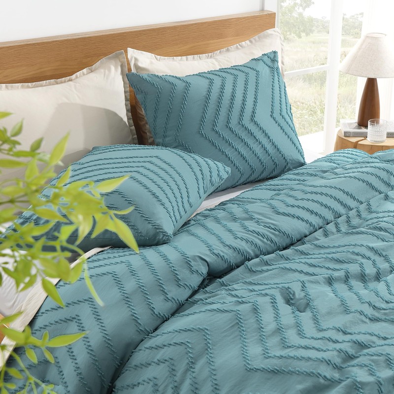 Litanika Comforter Super King Size Set Grayish Teal, 3 Pieces