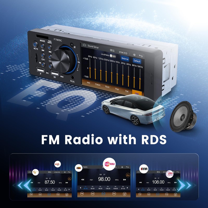 Single Din Car Stereo with CarPlay Android Auto, Touch Screen
