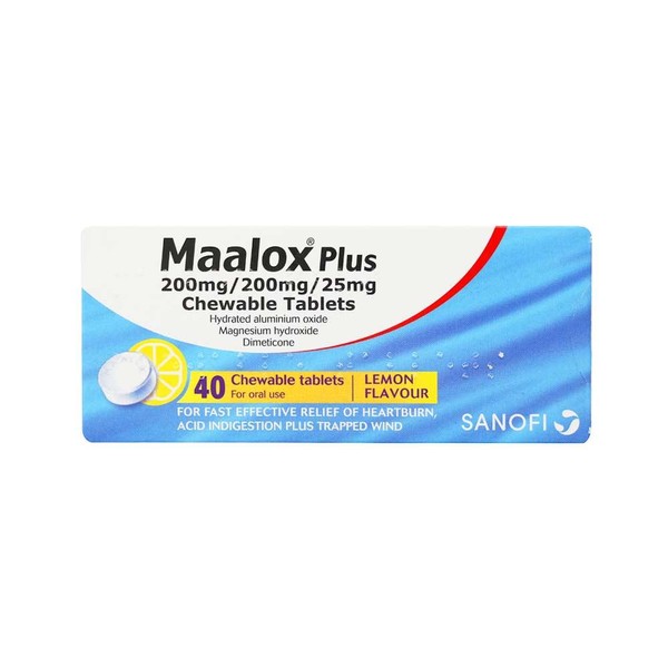 Maalox Plus Chewable Tablets Lemon Flavour 40 Pack