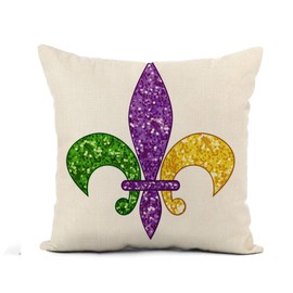 Awowee Flax Throw Pillow Cover Gras Beautiful Fleur De Lis Shimmer Mardi Blank Brocade 20x20 Inches Pillowcase Home Decor Square Cotton Linen Pillow Case Cushion Cover