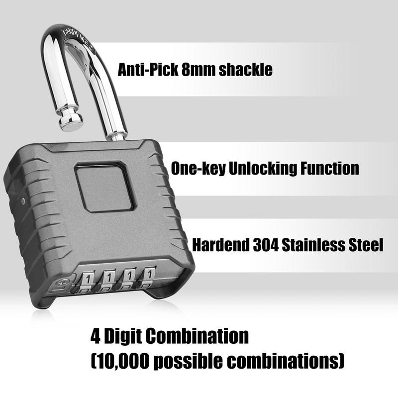 Diyife Large Combination Padlock [One-Touch Unlocking], Heavy Duty Weatherproof Padlock,