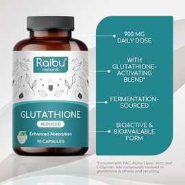 Glutathione Reduced - 98% Highly Purified - L Glutathione Supplement with NAC, Alpha Lipoic Acid & L-Glycine - Antioxidant Support - from Fermentation, Non-GMO - 900 mg per Serving, 90 Vegan Capsules