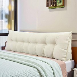 DANGHOOGY Headboard Pillow for Bed, Large Triangular Wedge Headboard Pillow for Reading and Resting, Backrest Positioning Support Pillow with Removable Cover (King, Beige)