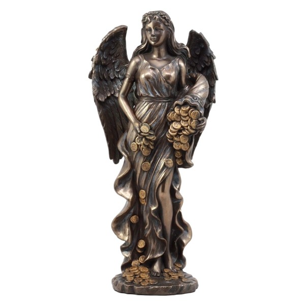Ebros Gift Roman Greek Goddess Fortuna with Bountiful Gold Coins Statue 11.5" H Tyche Lady of Fate Fortune Prosperity Providence Figurine