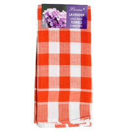 FLORINA Kitchen Towel | Cotton Rich Hand Towel Set | Cleaning Napkin | Multi Purpose Cleaning Cloth | Honeycomb Drill Weave | Orange Colour | Hanger Pack (Set of 2)| 45 x 70 Cm Size | Orange