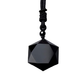 [Qicarkey] Fashion Hexagon Black Blessing Lucky Amulet Obsidian Pendant