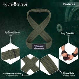 Beastpowergear Figure 8 Strap | Heavy Duty Deadlift Weight Lifting Power Wrist Strap | Weightlifting Powerlifting Shrugs Workout Men Women (Green/Black, Medium 12” (Up to 8.5 Wrist Circumference))
