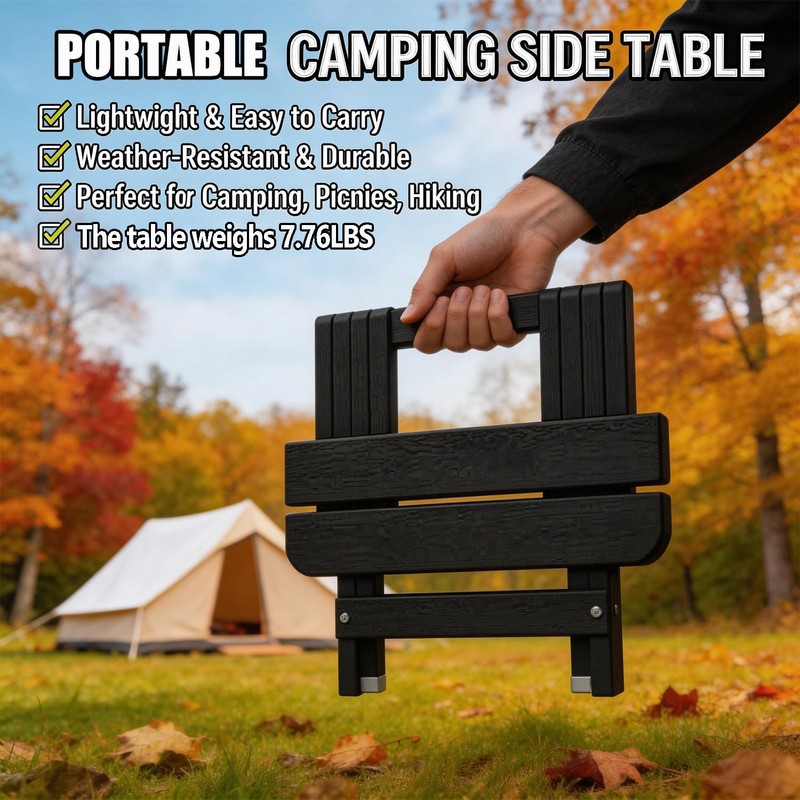 Folding Outdoor Side Table,Small HDPE Patio Table,All-Weather Compact Portable End