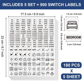 GOMAKERER 900pcs Light Switch Sticker Labels, 2 Styles Transparent Switch ID Stickers Switchboard Label Decals for Home, Kitchen, Bathroom, Office School, 6x20mm and 15x15mm