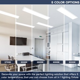 LUXRITE 1x4 FT Slim Surface Mount Panel Recessed Lighting, 5 Color Temperature Options 2700K-5000K, Dimmable LED Panel Light, 3300/4400/5500 Lumens, 30W-50W, Edge Lit, Damp Rated, ETL Listed