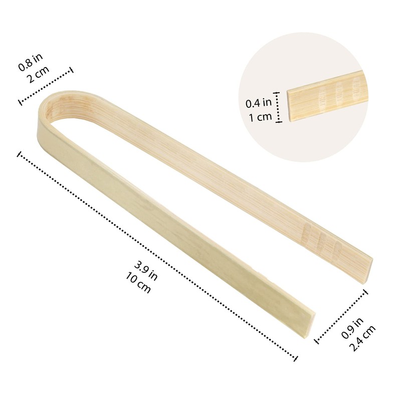 BambooMN 3.9" Mini Bamboo Disposable Tongs - Toast Tongs -