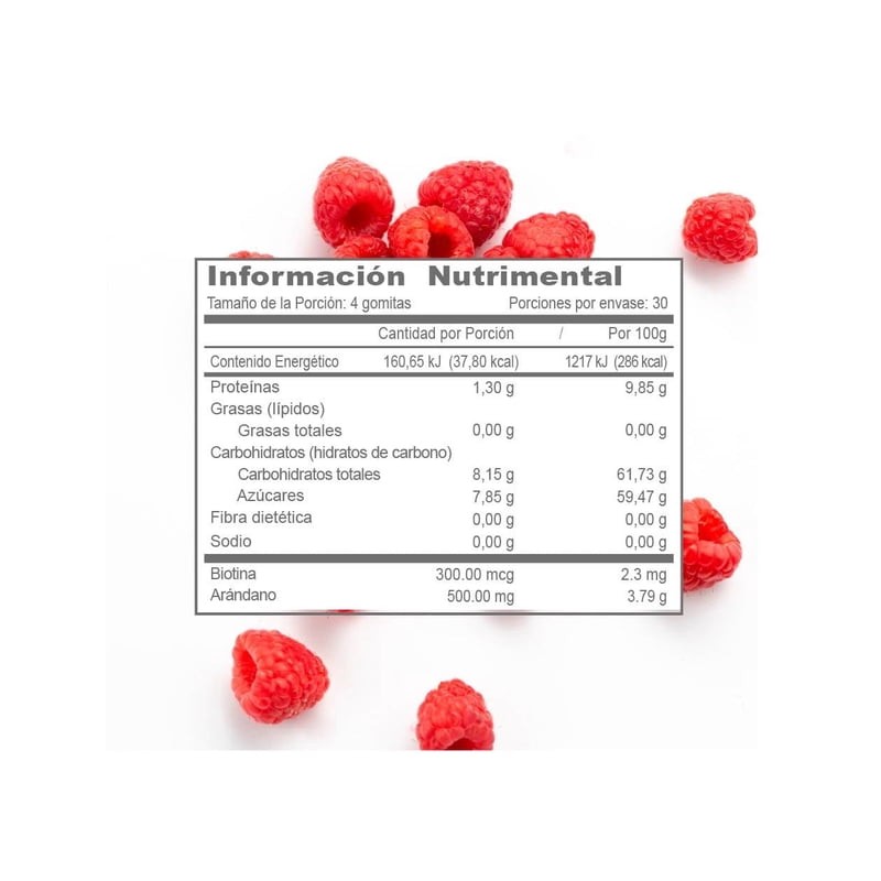 Suplemento alimenticio Olnatura Just biotina + arándano sabor frambuesa 120
