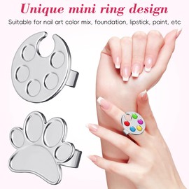 HEALLILY Nail Art Ring Palette Mini Stainless Steel Wearable Mixing Palette for Nail Polish Finger Paint for Manicure and Art Supplies