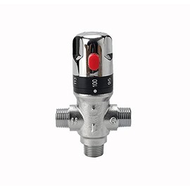TreMax Thermostaic Mixing Valve with 1/2 NPT Thread, Shower Mixing Valve with NPT Connector no need Adaptors, Temperature Control Valve, Fahrenheit Scale Mark, Solid Brass- Silver