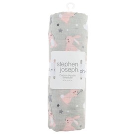 Stephen Joseph, Muslin Swaddle Blanket for Baby Girls and Boys, Newborn Receiving Blanket for Swaddling, 100% Cotton Baby Swaddle Wrap, Receiving Swaddle Wrap, 47 x 47 inches, Bunny