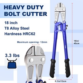 ZrgGea Bolt Cutter 18 Inch | Heavy Duty Wire Cutters | Industrial-Grade Heavy-Duty Bolt Cutters, Forged from T8 Alloy Steel, Hardness HRC62, Knives for Cutting Rebar, Screws, Fences and Padlocks