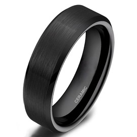 SOMEN TUNGSTEN 6mm Ceramic Black Brushed Comfort Fit Wedding Ring, 9