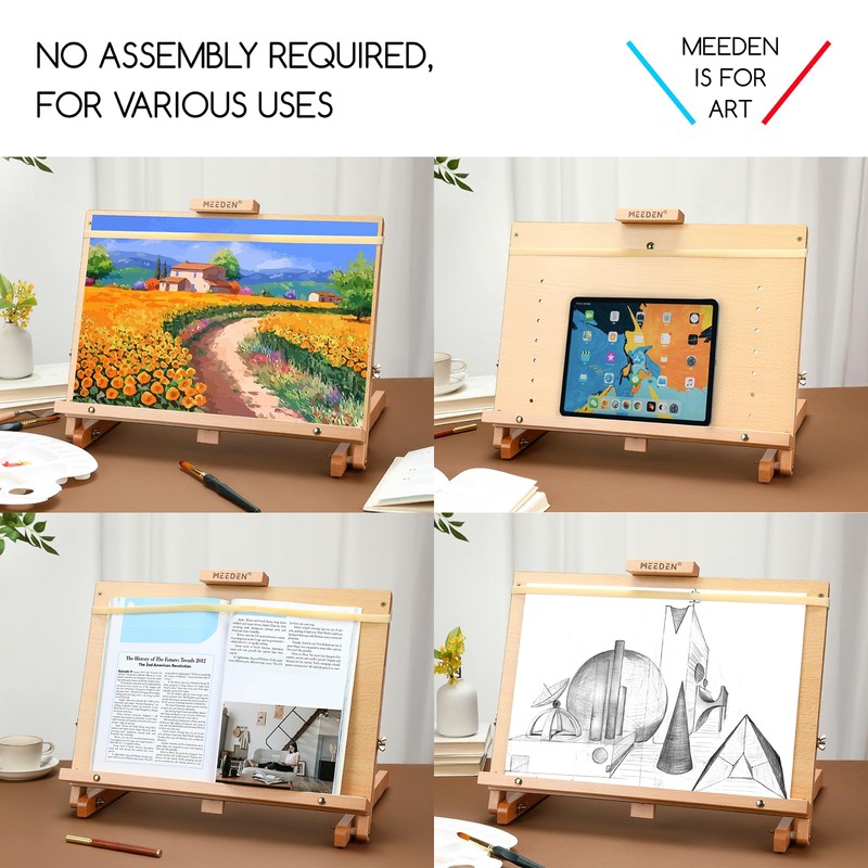 MEEDEN Large Drawing Board Easel, Solid Beech Wooden Tabletop H-Frame