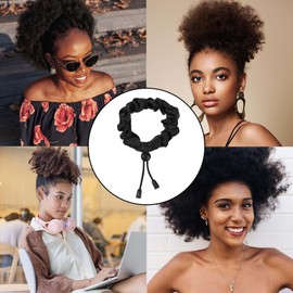 Tyqour 4pcs Afro Puff Ponytail Ties Adjustable Hair Ties for Black Women Satin Hair Scrunchies Long Hairband Afro Accessories for Thick Dreadlock Natural Curly
