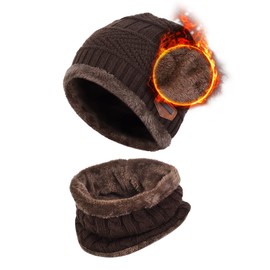 Aisprts Winter Beanie Hat Scarf Set Warm Knit Hat Thick Knit Skull Cap Outdoor Sports Hat Sets for Men Women (Coffee)(Size: One Size)