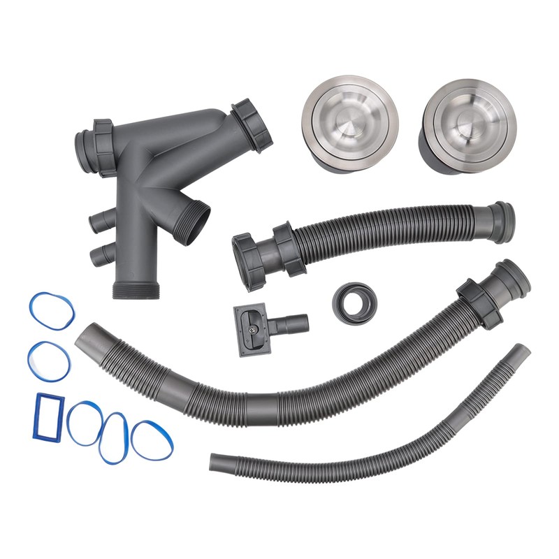 Sink Drain Assembly Kit for Double Bowl Basin, 2-in-1 Quick