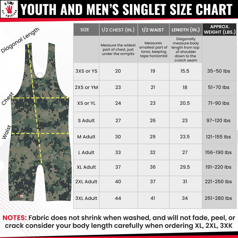 4-Time Camo Sublimada Wrestling Singlet, Camo, Grande