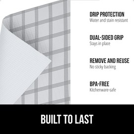 GORILLA GRIP DripGuard Drawer and Shelf Liner for Cabinet, Slip Resistant Non Adhesive Protection for Kitchen, BPA Free Smooth Surface Plastic Liners for Cabinets, Drawers, 17.5x120 Inch, Gray Stripe