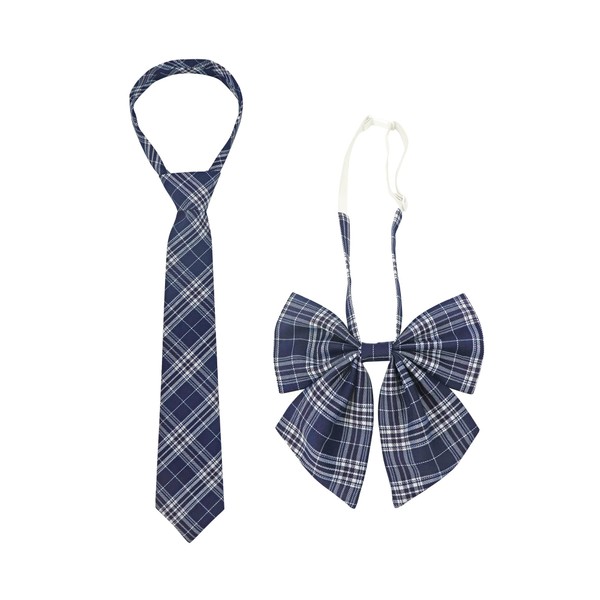 PROCOS - Juego de 2 corbatas, corbata, unisex, uniforme ajustable, a cuadros, corbata, corbata, disfraz de cosplay, gran regalo, Corbata a cuadros azul marino, Talla única