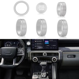 For Toyota Tacoma 2024 2025/4Runner/4Runner Hybrid 2025 One Touch Start, Screen Center Console Button Knob Cover Ring Air Conditioner AC Switch Audio Aluminum Alloy Parts 6pcs (14-inch screen, silver)