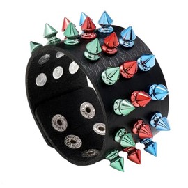 LHUOSN Gothic Leather Cuff Bracelet, Spiked Wristband, Extra Wide Leather Wristbands, Adjustable 6.5-8.5 Inches Armband, Black (1.7" Wide Spike)