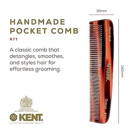 Kent R7T Peine de dientes finos y anchos, peine de bolsillo hecho a mano para hombres, peines para barba y bigote para el aseo y peinado diario, peine