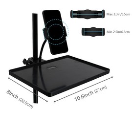 Mic Stand Table with Phone Holder, Clip on Tray Fit Most Music Room Accessories, Microphone Stand Phone Holder for Stage, Live Streaming, Concert Performance, Karaoke, Recor (Large-with Phone Holder)