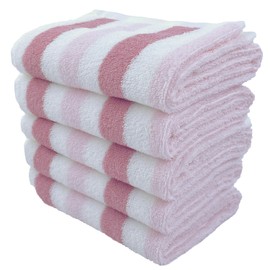 Repeat Sign (:re) Daily Towel, Firm, R Stripe, Face Towel, Rosé, 5 Pieces, 100% Cotton, 13.4 x 31.5 inches (34 x 80 cm), For Everyday Use, For Room and Outdoor Use