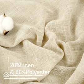 LAMIT Beige Linen Curtains 72 Inches Long 2 Panels for Living Room Faux Linen Textured Light Filtering Drapes Back Tab and Rod Pocket Boho Neutral Panels for Bedroom/Dining Room, 52 x 72 Inch