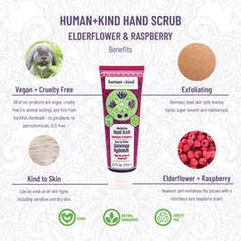 Human+Kind Moisturizing Hand Scrub - Exfoliating Scrubber for Soft, Smooth Hands - Gentle Repair for Dry, Cracked, Peeling Skin - Shea Butter, Dried Raspberry Seeds, and Hydrated Silica - 2.5 oz