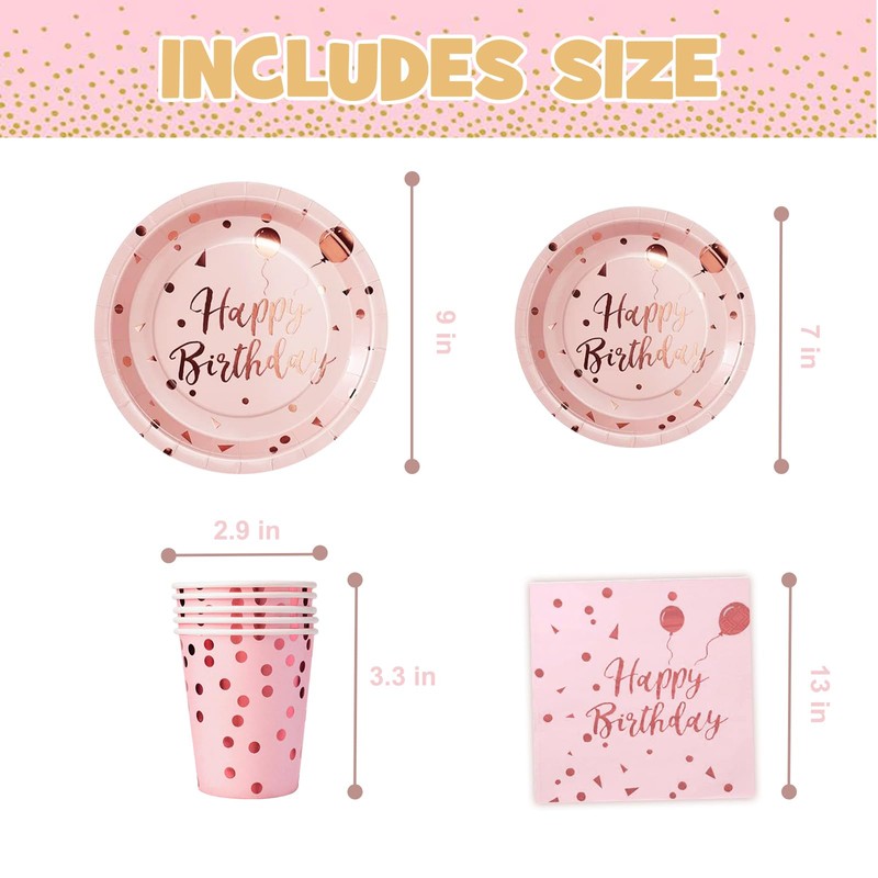 Birthday Party Tableware, Pink Supplies, Party Dinnerware Sets