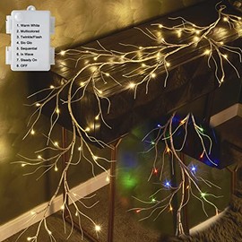 Hairui Lighted Birch Garland Battery Operated with 8 Function 48 Multi Color and Warm White Lights 6FT, Pre Lit Garland for Thanksgiving Christmas Holiday Decoration Indoor Outdoor