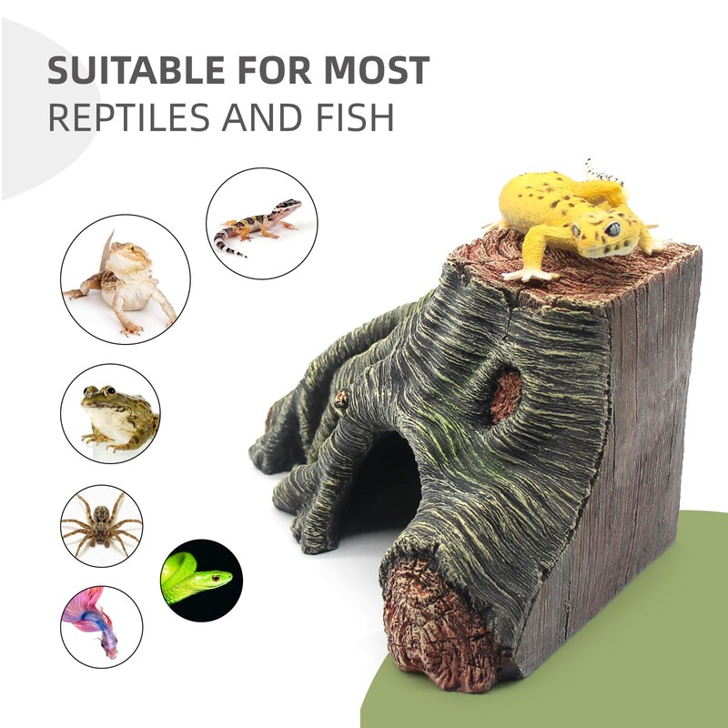 Reptile Hideouts Cave Habitat Decor, Hollow Tree Climing Ramp Basking