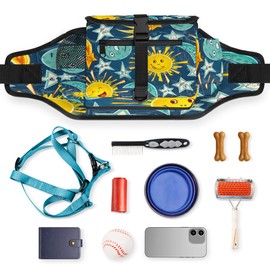 POFATO Cartoon Moon Sun Star Dog Treat Pouches for Pet Training Waist Belt Dog Treat Bags Training Pouch Clip on with Bottle Holder Portable Kibble Snack Container for Walking