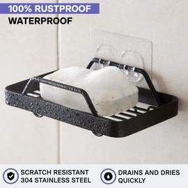 KINCMAX Premium Adhesive Soap Holder for Shower Wall - Drill Free Bar Soap Dish for Bathroom Storage - Stainless Steel Shower Soap Caddy w/Adhesive Sticker (Black)