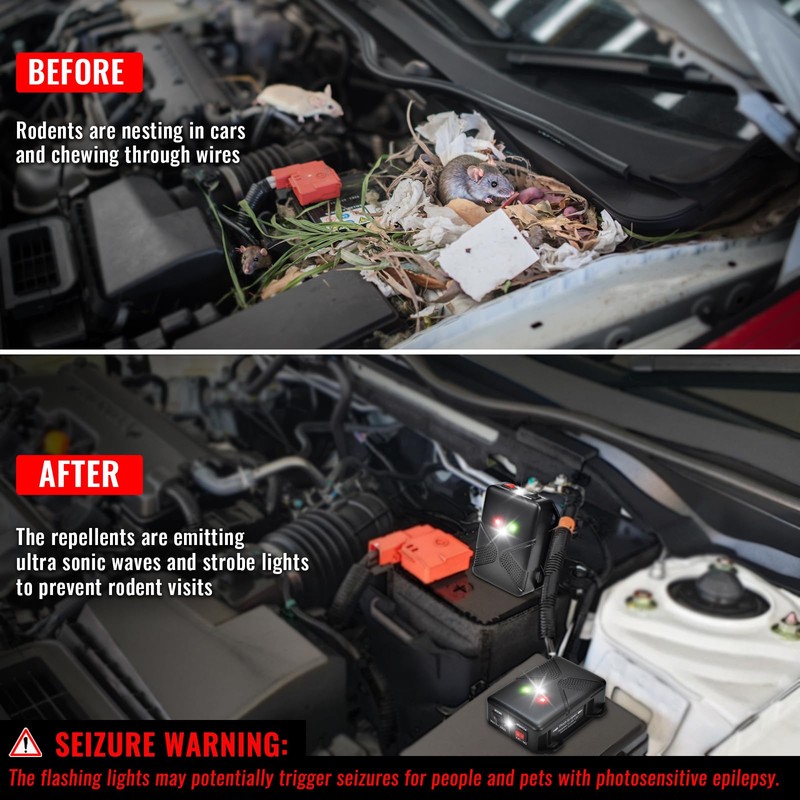 Ultrasonic Rodent Repellent for Car Engine – Battery Powered Under
