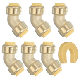 PATIKIL 6 Pcs 45° Elbow Stop Valve 1/2" x 1/2" Compression Water Shut Off Valve with 1/2" Disconnect Clip for Faucet Toilet Pex Copper Cpvc Pipe Brass, Gold
