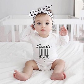 Nana's Little Man Newborn Body Suits Girl Long Sleeve Baby Boy One-piece Outfit White Boy Onsies3-6 Months