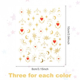 HINZIC 9 Sheets Sun Nail Art Stickers Bronzing Moon Star Nail Decals 3D Self-Adhesive Heart Nail Designs for Women DIY French Nail Accessories(Gold Silver Rose Gold)