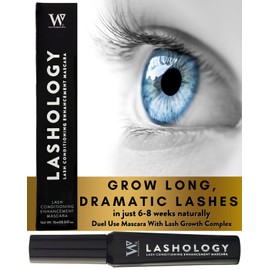 Watermans- Máscara para hacer crecer las pestañas Lashology en color negro, suero para pestañas dentro de una máscara para lograr pestañas más gruesas, fuertes y abundantes
