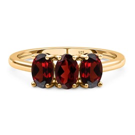 TJC Garnet Trilogy Ring for Women in 14ct Gold Plated 925 Sterling Silver Size P Prongs Setting January Birthstone Metal Wt. 1.1 Grams