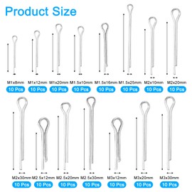 sourcing map 150Pcs 15 Sizes 304 Stainless Steel Cotter Pin Split Pin Assortment Kit, Split Cotter Fastener Clips for Household Appliances, Sports Equipment, Car Mechanics Repair (Silver)