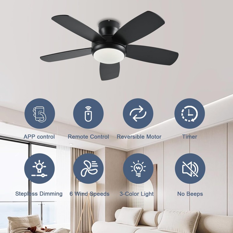 KNUN 42 Inch Ceiling Fan with Light and Remote/App Control,