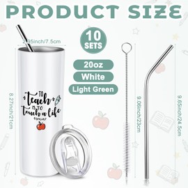 meekoo 10 Pcs Teacher Cups 20oz Stainless Steel Insulated Thank You Tumbler with Lids and Straw Bulk 2026 Back to School Appreciation Gift for Teacher First Day of School Gift